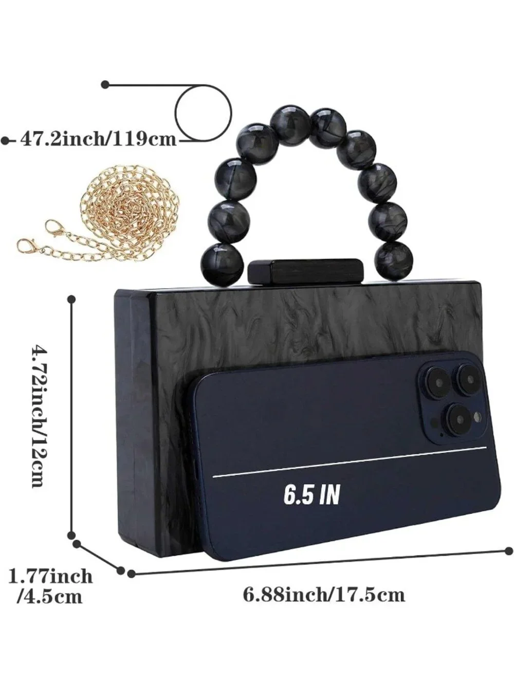 👜Women's Black Crossbody Bag with Pearl Chain Formal Purses with Pearl Chain